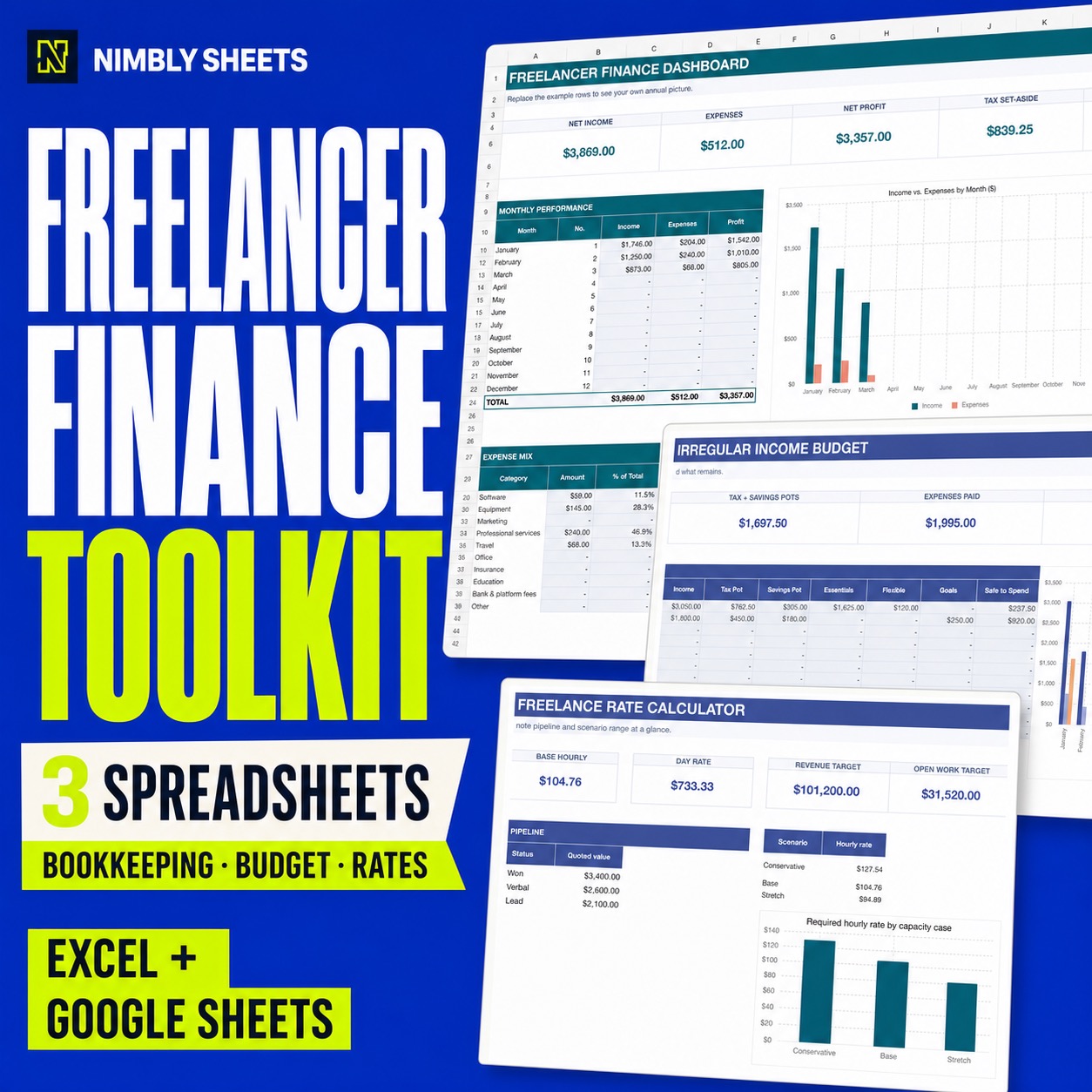Real Freelancer Finance Toolkit workbook preview